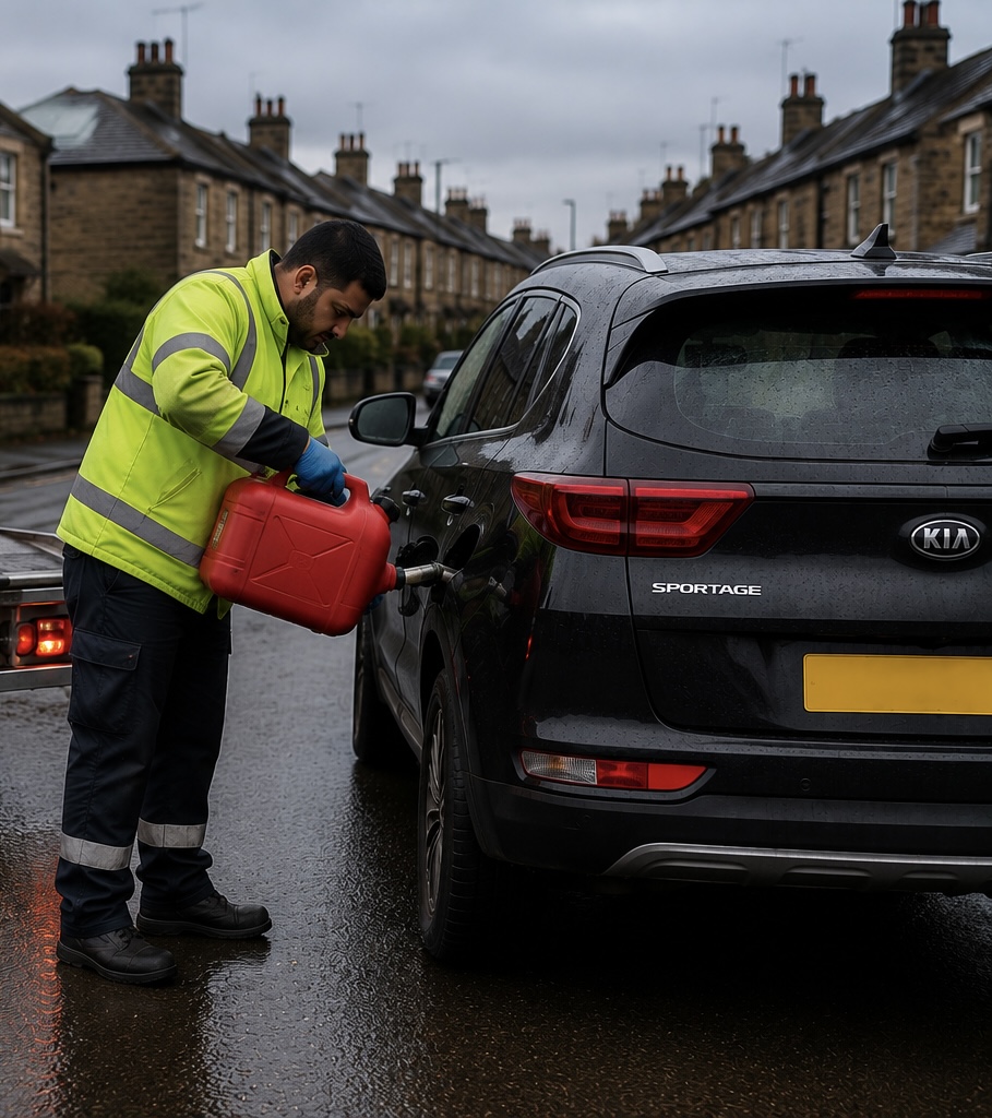 Emergency fuel delivery service for a car